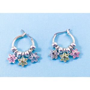 Vintage Pastel and Silver-Tone Flower Charm Earrings
